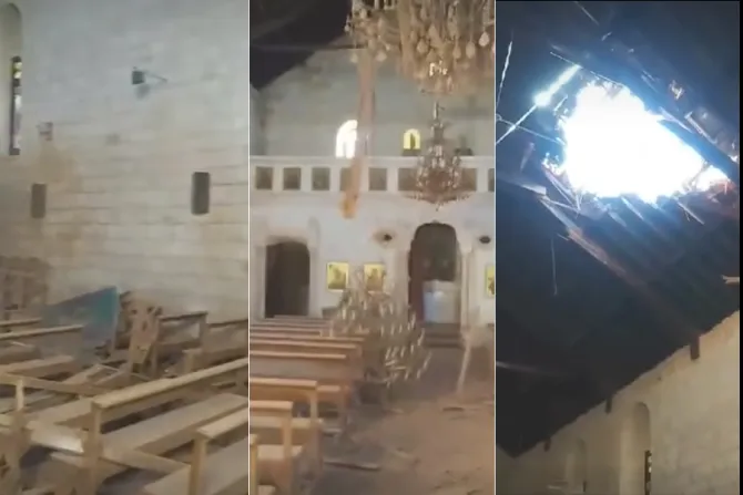 لقطات من فيديو يُظهر الأضرار التي لحقت بكنيسة مار جاورجيوس في بلدة يارون اللبنانيّة