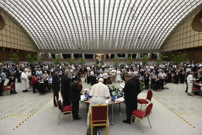 البابا فرنسيس والمشاركون في السينودس بقاعة بولس السادس الفاتيكانيّة، 20 أكتوبر/تشرين الأول الماضي