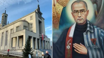 بازيليك العذراء البريئة من كلّ دنس في مدينة النقيّة-نييبوكالانوف البولنديّة ولوحة للقدّيس مكسيميليان كولبي مصدر الصورة: إلياس الترك/آسي مينا