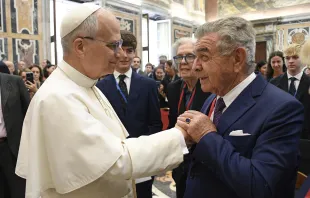 البابا لاوون الرابع عشر يلتقي في القصر الرسوليّ الفاتيكانيّ مشاركين في لقاء دراسات مخصّص لحياة خادم الله الكاردينال رافائيل ميري ديل فال ورسالته وخدمته مصدر الصورة: فاتيكان ميديا