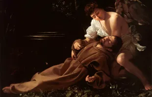 لوحة للفنّان الإيطاليّ ميكيلانجلو ميريزي، الملقَّب كارافاجيو، تُظهر القدّيس فرنسيس الأسيزي في حالة انخطاف روحيّ مصدر الصورة: Public Domain