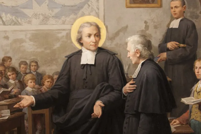 لوحة تجسّد القدّيس يوحنا دي لاسال مع التلاميذ في إحدى مدارسه