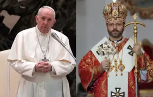 البابا فرنسيس ورئيس الأساقفة سفياتوسلاف شيفتشوك، رئيس الكنيسة الكاثوليكيّة اليونانيّة الأوكرانيّة Provided by: Mazur/cbcew.org.uk/Олег Чупа via Wikimedia (GFDL)