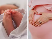 امرأة حامل وطفل رضيع