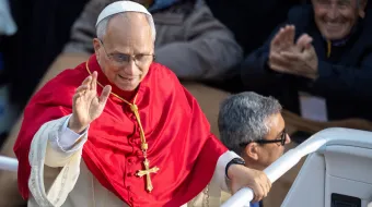 البابا لاوون الرابع عشر يحيّي المؤمنين في ساحة إسبانيا، بعد ظهر الاثنين 8 ديسمبر/كانون الأوّل لمناسبة عيد الحبل بلا دنس مصدر الصورة: دانييل إيبانيز/آسي مينا