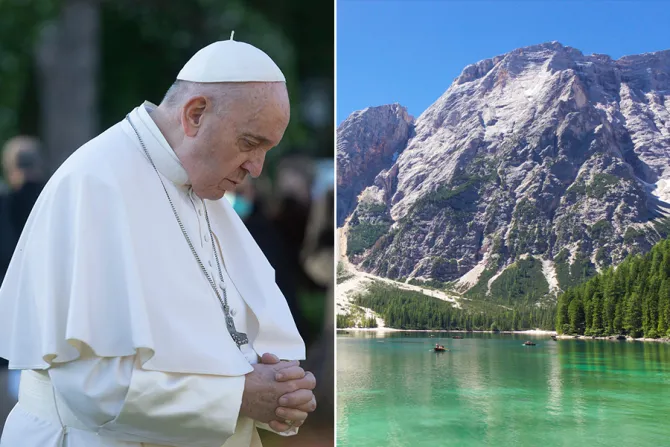 إلى اليسار البابا فرنسيس وإلى اليمين بحيرة برايس الإيطاليّة
