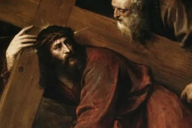 سمعان القيريني يساعد يسوع المسيح على حمل الصليب