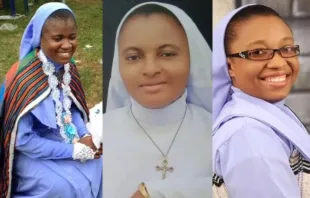 الراهبات النيجيريّات المُحَرَّرات Sr. Johannes Nwodo (R), Sr. Christabel Echemazu (L), Sr. Liberata Mbamalu (C), and Sr. Benita Agu, freed from captivity in Nigeria's Imo State, Aug. 23, 2022/Courtesy photo