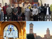 صورة مركّبة تُظهر المشاركين في رياضة روحيّة للناطقين باللغة الإنجليزيّة في فاس (في الأعلى)، ومبنى كنيسة الشهداء القدّيسين  في مراكش.