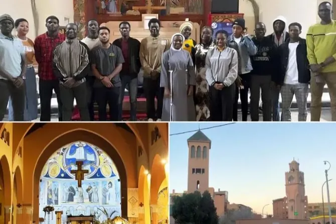 صورة مركّبة تُظهر المشاركين في رياضة روحيّة للناطقين باللغة الإنجليزيّة في فاس (في الأعلى)، ومبنى كنيسة الشهداء القدّيسين  في مراكش.