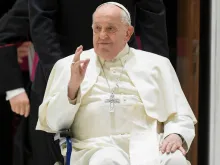 البابا فرنسيس على كرسيّ متحرّك في خلال المقابلة العامّة يوم 28 فبراير/شباط 2024