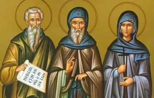 أيقونة تجمع دلماطوس وابنه فوستس بالقدّيس إسحق مصدر الصورة: Paraklisi blogspot/Pinterest