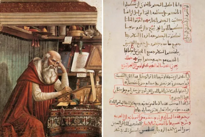 مخطوطة سيناء عربي 151 (يمينًا) والقدّيس جيروم (يسارًا)