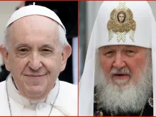 إلى اليمين البطريرك كيريل وإلى اليسار البابا فرنسيس