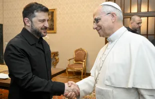 البابا لاوون الرابع عشر يلتقي الرئيس الأوكرانيّ فولوديمير زيلينسكي صباح اليوم في كاستل غاندولفو مصدر الصورة: فاتيكان ميديا