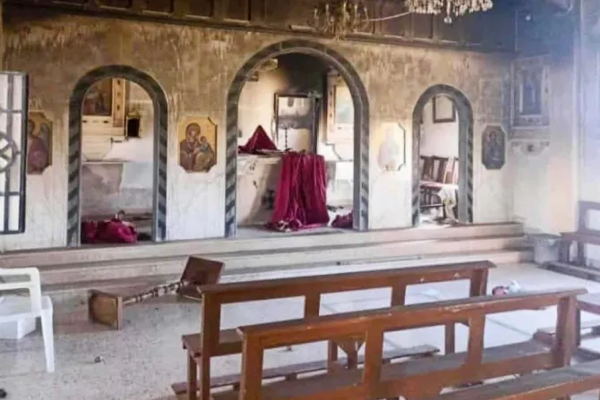 آثار التخريب في كنيسة مار ميخائيل في ريف السويداء