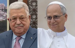 البابا لاوون الرابع عشر ورئيس السلطة الفلسطينيّة محمود عبّاس مصدر الصورة: دانييل إيبانيز/آسي مينا وPublic Domain via Wikipedia