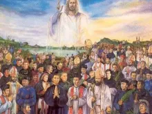 لوحة عُرِضَتْ في كاتدرائيّة القديس بطرس في الفاتيكان لمناسبة الاحتفال بتقديس 117 شهيدًا فيتناميًّا في 19 يوليو/تمّوز 1988