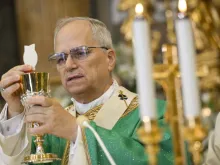 البابا لاوون الرابع عشر يحتفل بالذبيحة الإلهيّة في كنيسة القدّيس توما دا فيلانوفا-كاستل غاندولفو في شهر يوليو/تمّوز الماضي