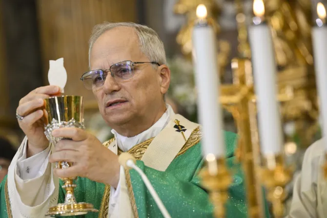 البابا لاوون الرابع عشر يحتفل بالذبيحة الإلهيّة في كنيسة القدّيس توما دا فيلانوفا-كاستل غاندولفو في شهر يوليو/تمّوز الماضي