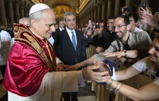 البابا لاوون يحيّي المؤمنين في خلال زيارته بازيليك القدّيس بولس خارج الأسوار في العاصمة الإيطاليّة روما في مايو/أيّار  2025 مصدر الصورة: فاتيكان ميديا