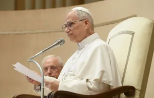 البابا لاوون الرابع عشر يلقي كلمة في خلال لقائه المشاركين في يوبيل الحكّام في يونيو/حزيران 2025 مصدر الصورة: فاتيكان ميديا