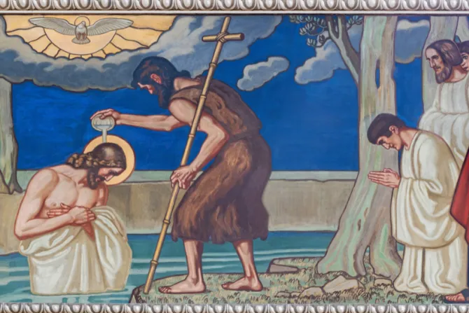 لوحة جداريّة للفنّان فريتز كونز تجسّد معموديّة يسوع المسيح في إحدى كنائس زيورخ، سويسرا