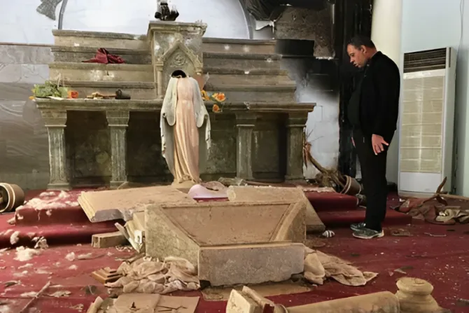المطران بولس ثابت يطّلع على الأضرار التي لحقت بكنيسة مار أدّي في بلدة كرمليس العراقيّة بعد تحريرها من «داعش»