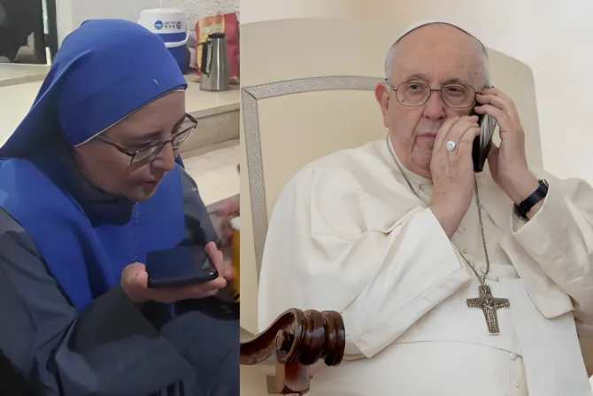 راهبةٌ في رعيّة العائلة المقدّسة-غزّة تتحدّث هاتفيًّا إلى البابا فرنسيس