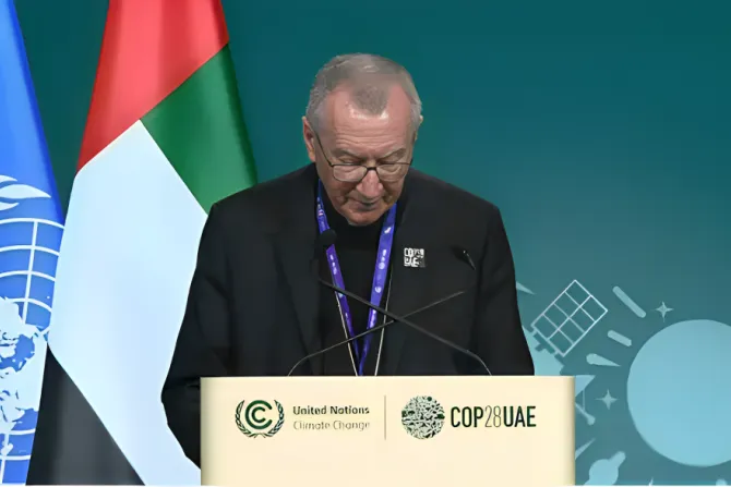 الكاردينال بارولين يلقي كلمة البابا فرنسيس ضمن مؤتمر الأطراف في اتفاقيّة الأمم المتحدة الإطاريّة بشأن تغيُّر المناخ المنعقد في دبي-الإمارات