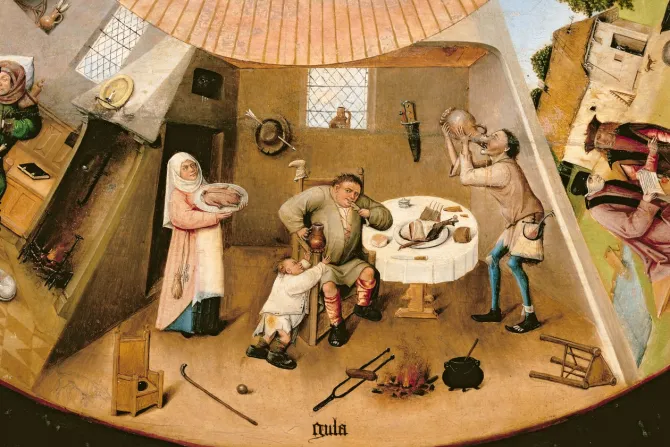 لوحة الخطايا السبع للفنّان هيرونيموس بوش-الجزء الخاصّ بالشراهة